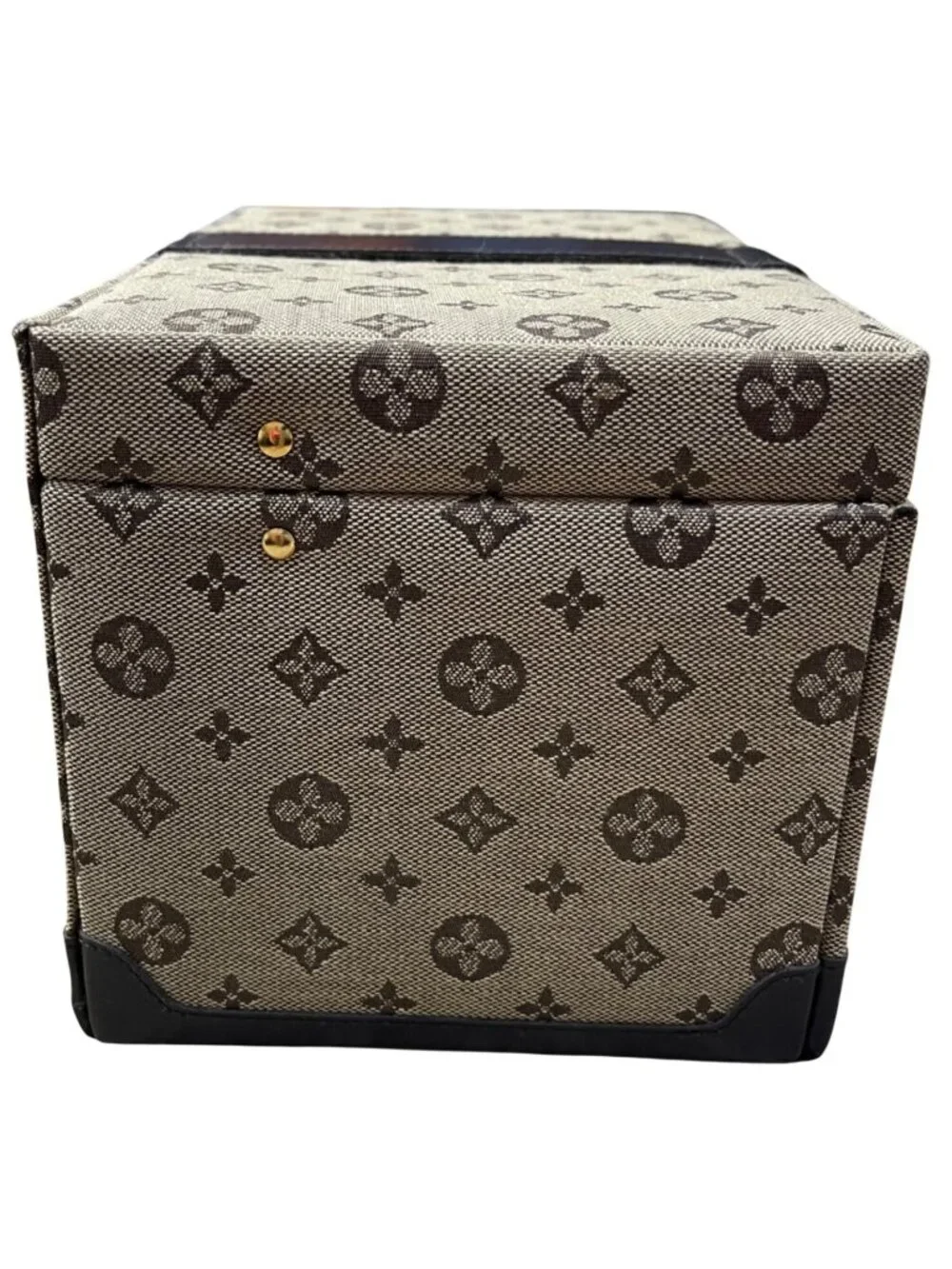 Heritage by WOLF Jewelry Case Brown Monogram Canvas Band Closure Travel Train Ca